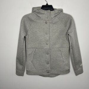 NORTH FACE Womens Neo Thermal Snap Hoodie Jacket EUC Heather Gray Knit Small S